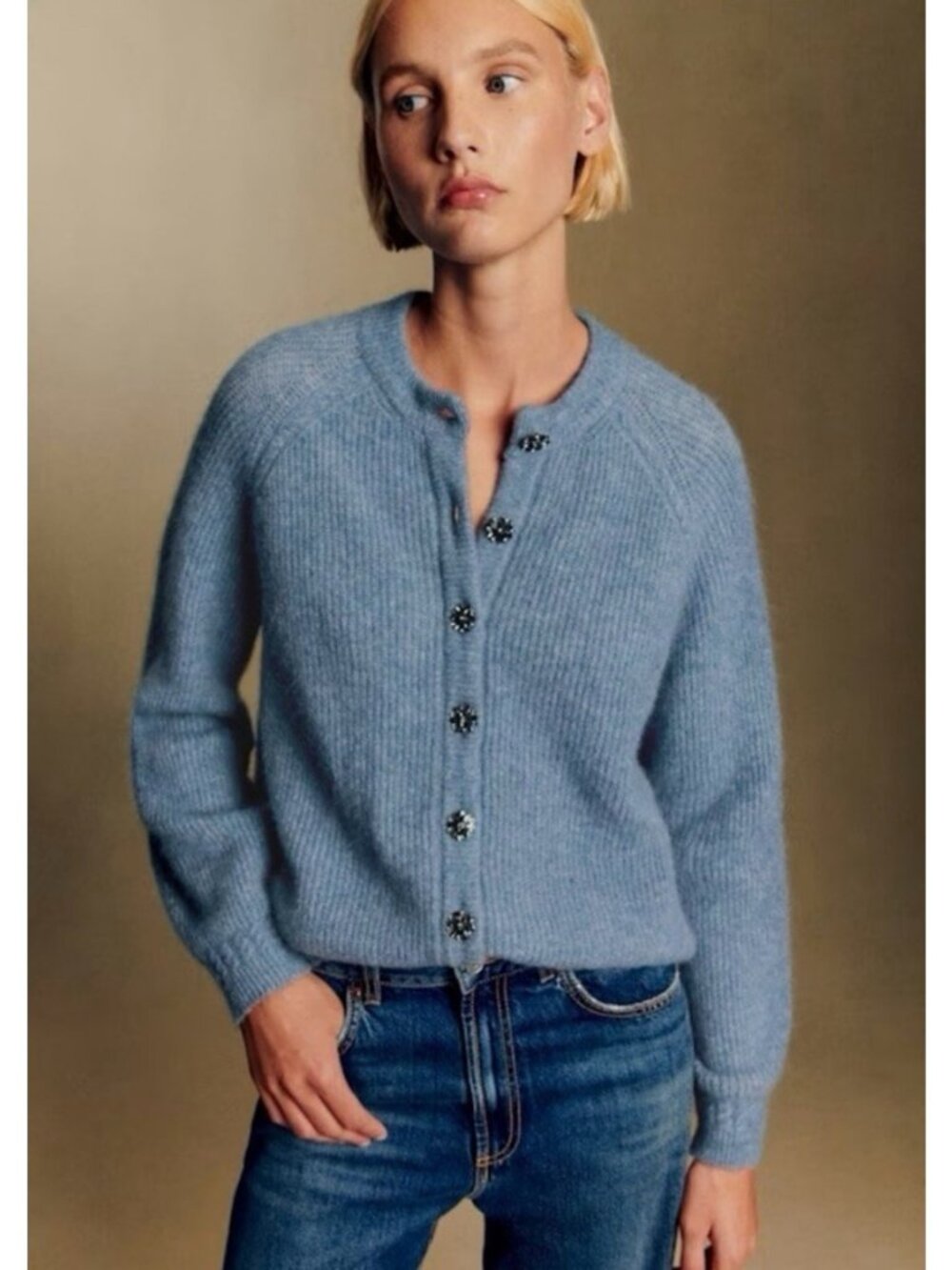 NWT Sézane Othello Baby Alpaca Cardigan in Ice Blue - Picture 1 of 11